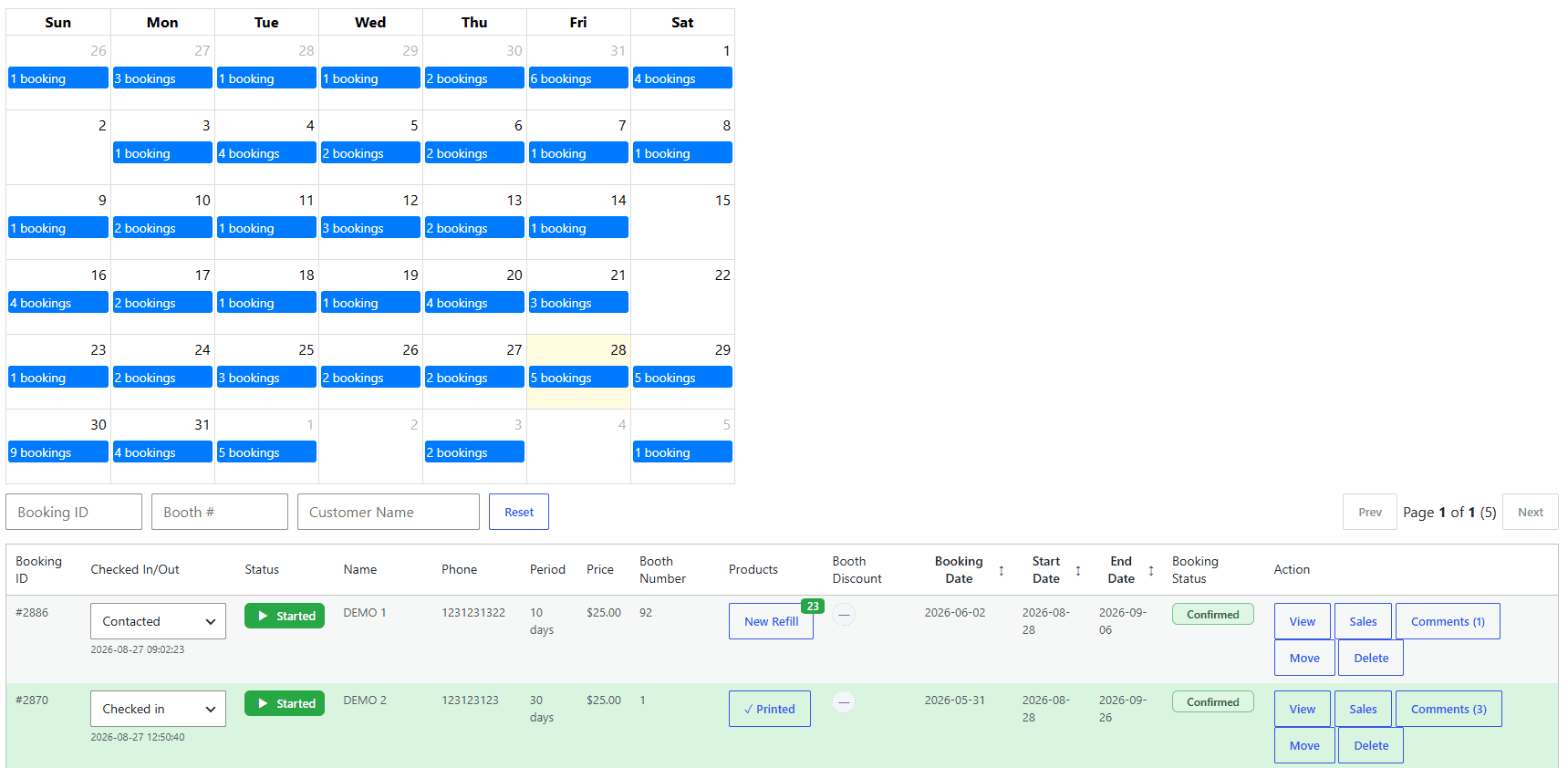 ThriftSuite booking calendar interface